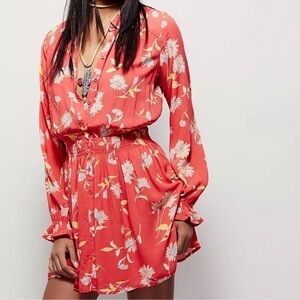 Free People Ruthie Floral Mini Dress Small Orange Long Sleeve Flirty Party
